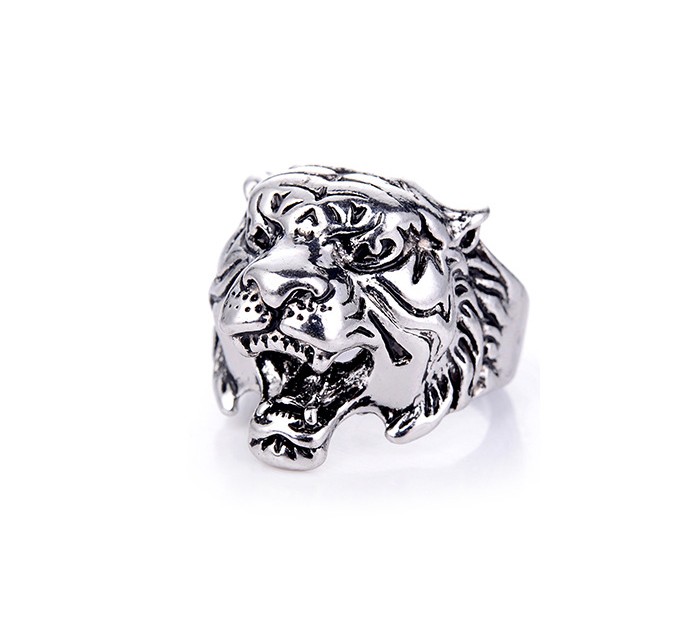 Retro Three-dimensional Ancient Silver Animal King Tiger Head Shaped Ring display picture 5
