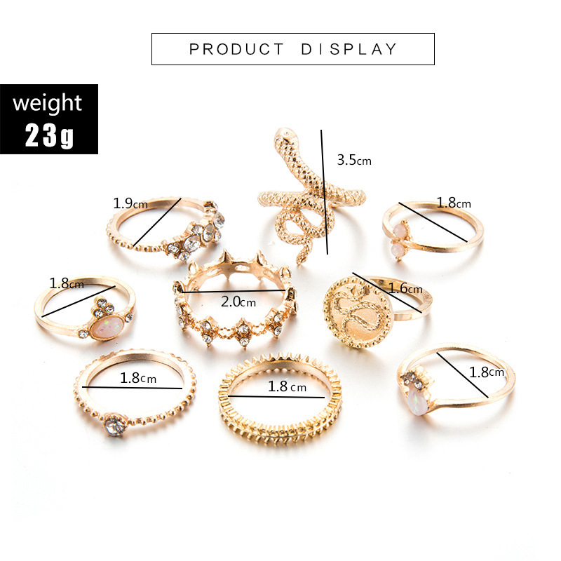 Fashion Knuckle Ring Alloy Animal Zodiac Diamond-embedded Gold 9-piece Ornament For Women display picture 1