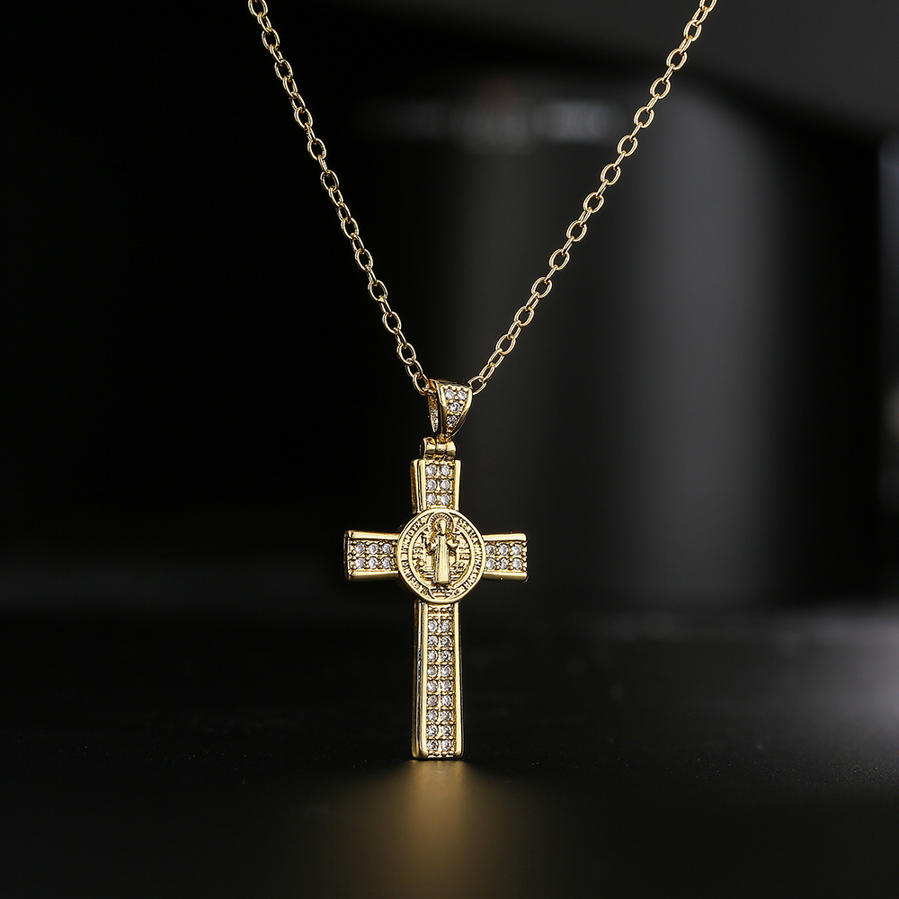 Mode De Cuivre 18k Or Placage Zircon Pendentif Croix Collier display picture 3