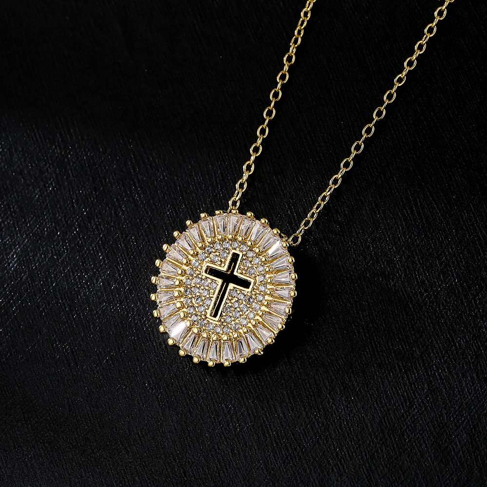 Fashion Geometric Cross Copper Zircon Pendant Necklace In Bulk display picture 1