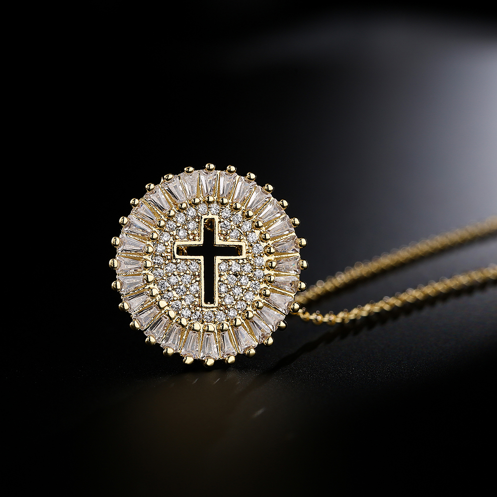 Fashion Geometric Cross Copper Zircon Pendant Necklace In Bulk display picture 3