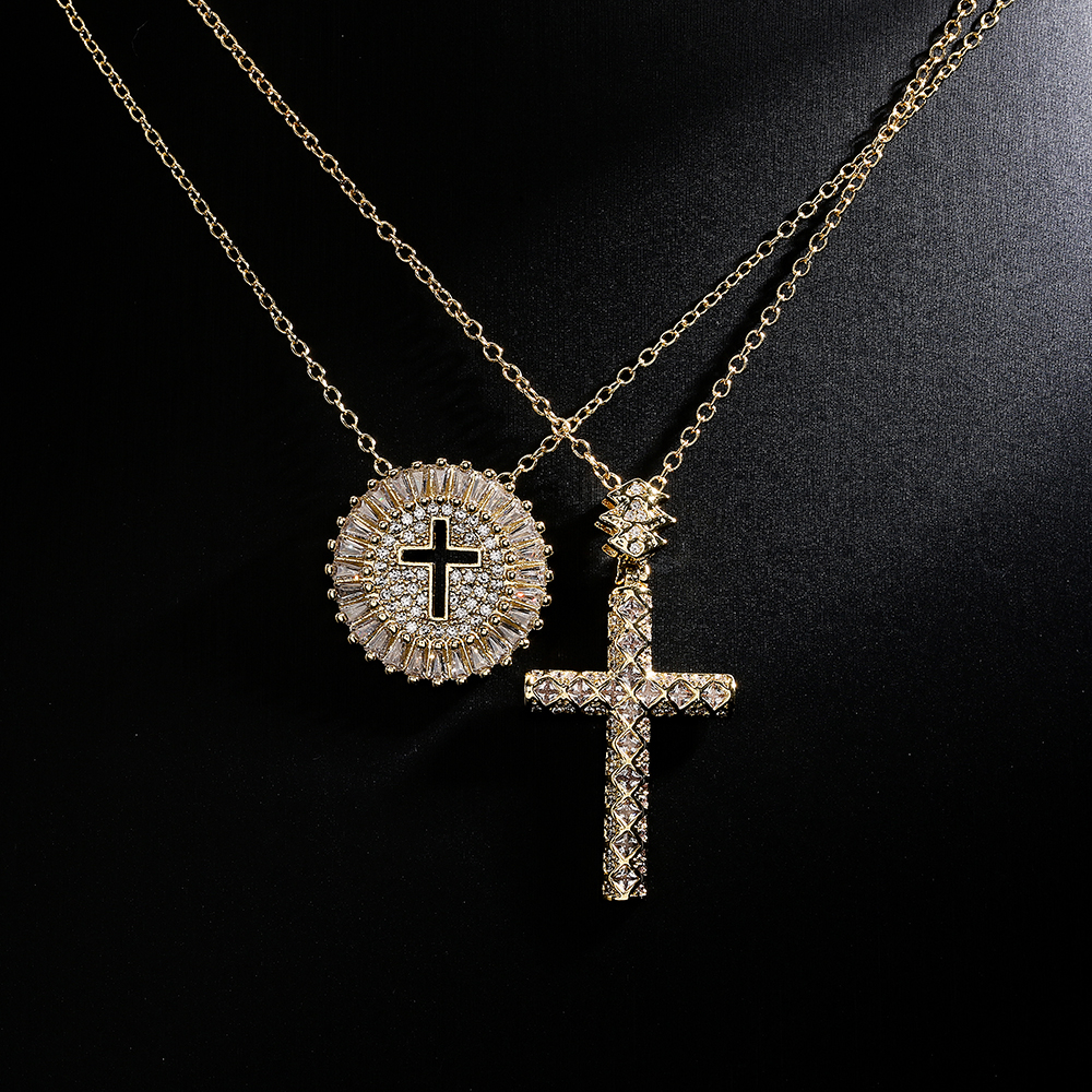 Fashion Geometric Cross Copper Zircon Pendant Necklace In Bulk display picture 4