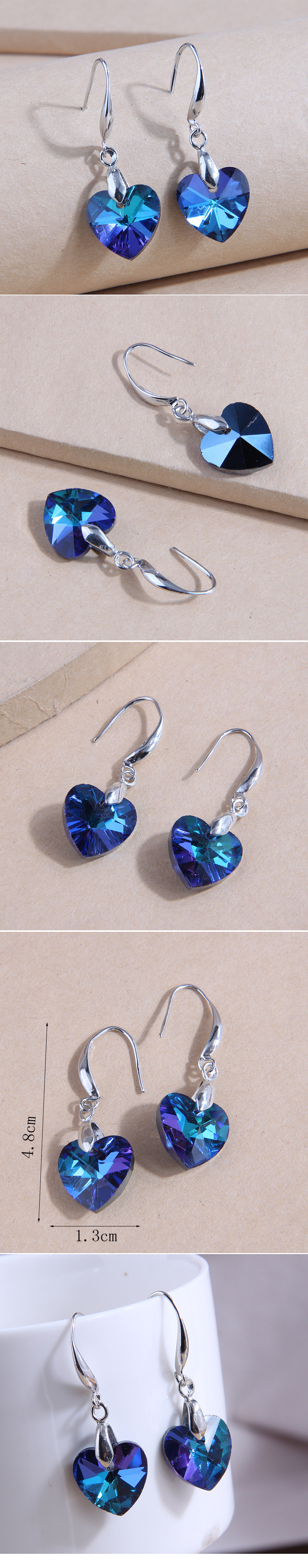 Fashion Simple Heart Of The Blue Ocean Crystal Alloy Earrings display picture 1