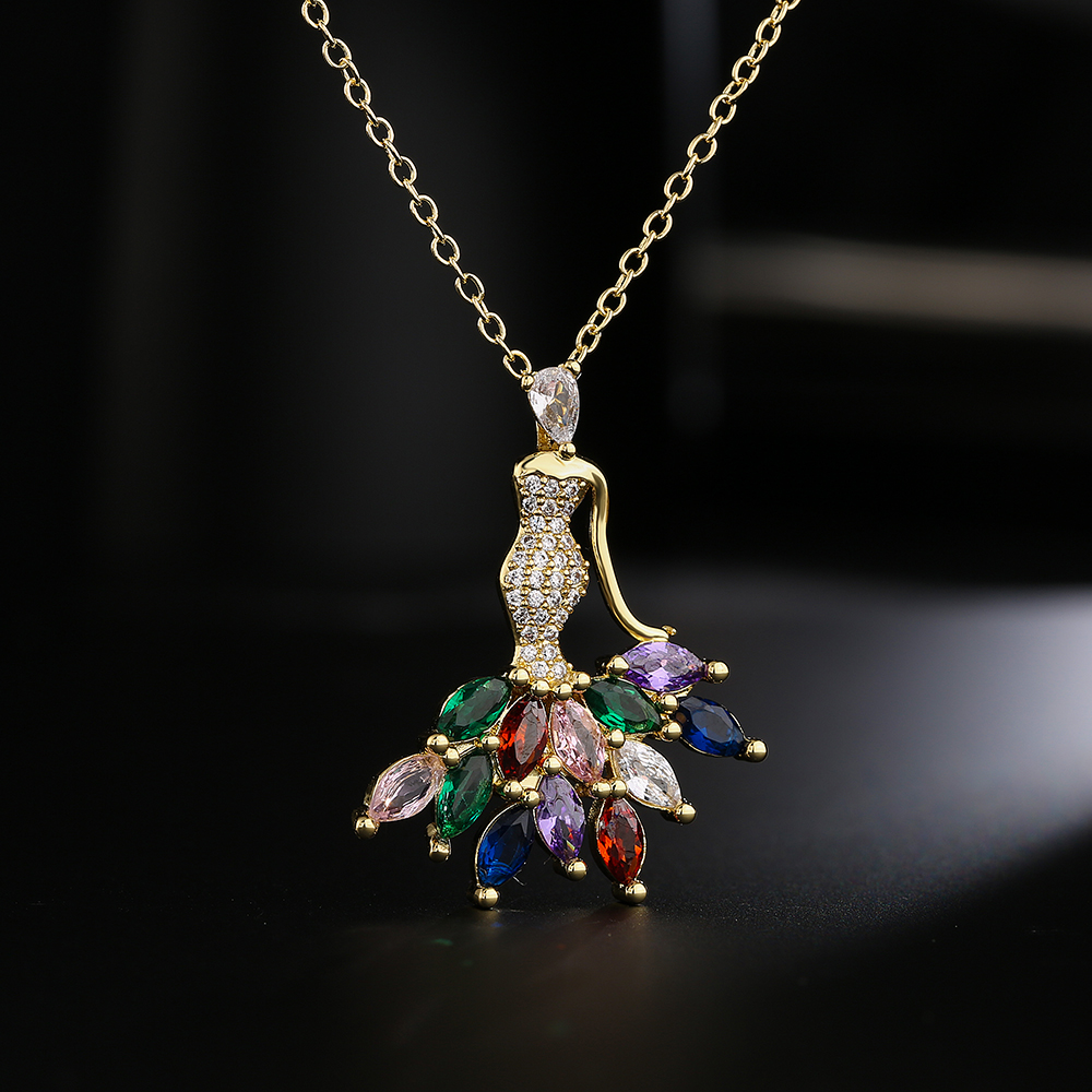 Fashion Copper 18k Gold Zircon Tree Shaped Goddess Pendant Necklace display picture 3
