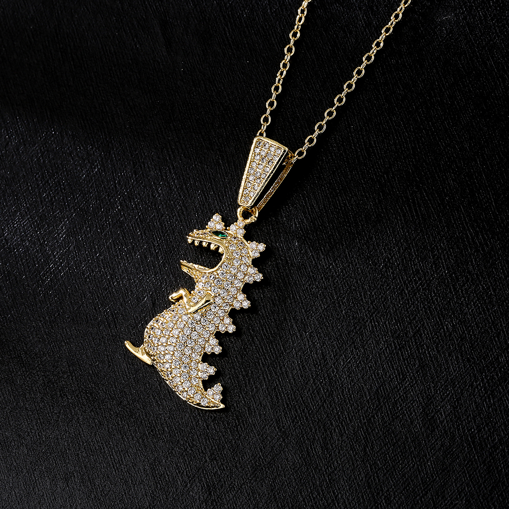 Mode 18k Or Zircon En Forme De Dinosaure Léopard Tête Libellule Pendentif Collier display picture 1