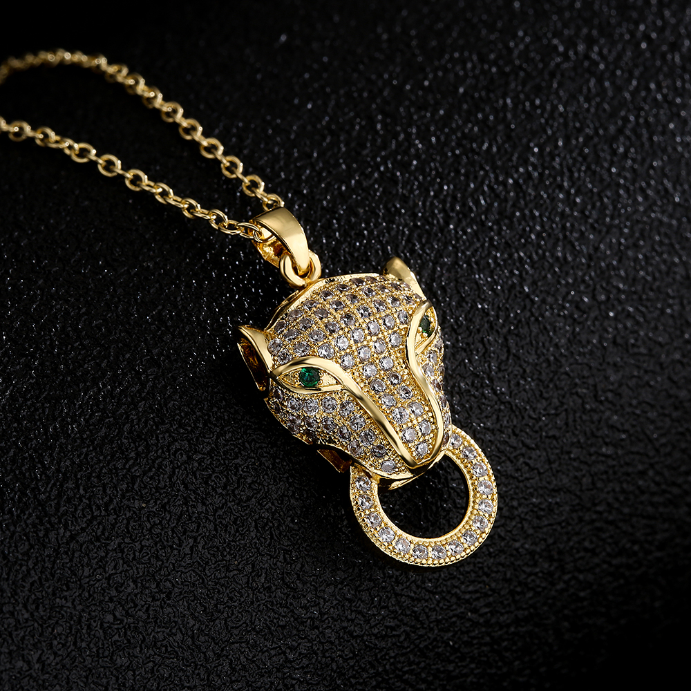 Fashion 18k Gold Zircon Dinosaur Shaped Leopard Head Dragonfly Pendant Necklace display picture 2