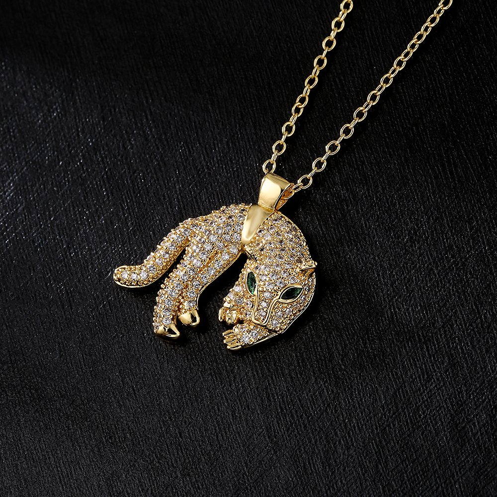 Fashion Copper 18k Gold Plating Zircon Animal Necklace Tiger Leopard Lion Pendant display picture 1