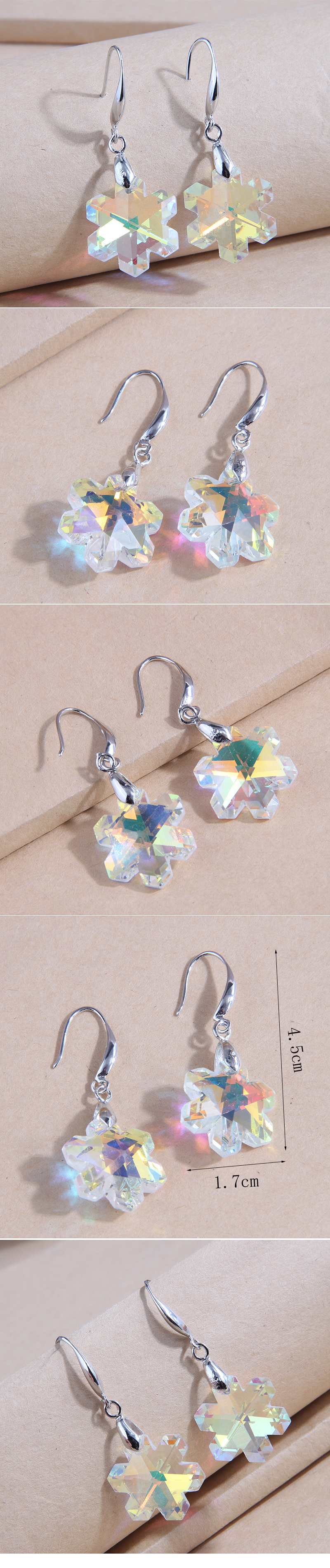 Fashion Simple Snowflake Geometric Crystal Alloy Earrings display picture 1