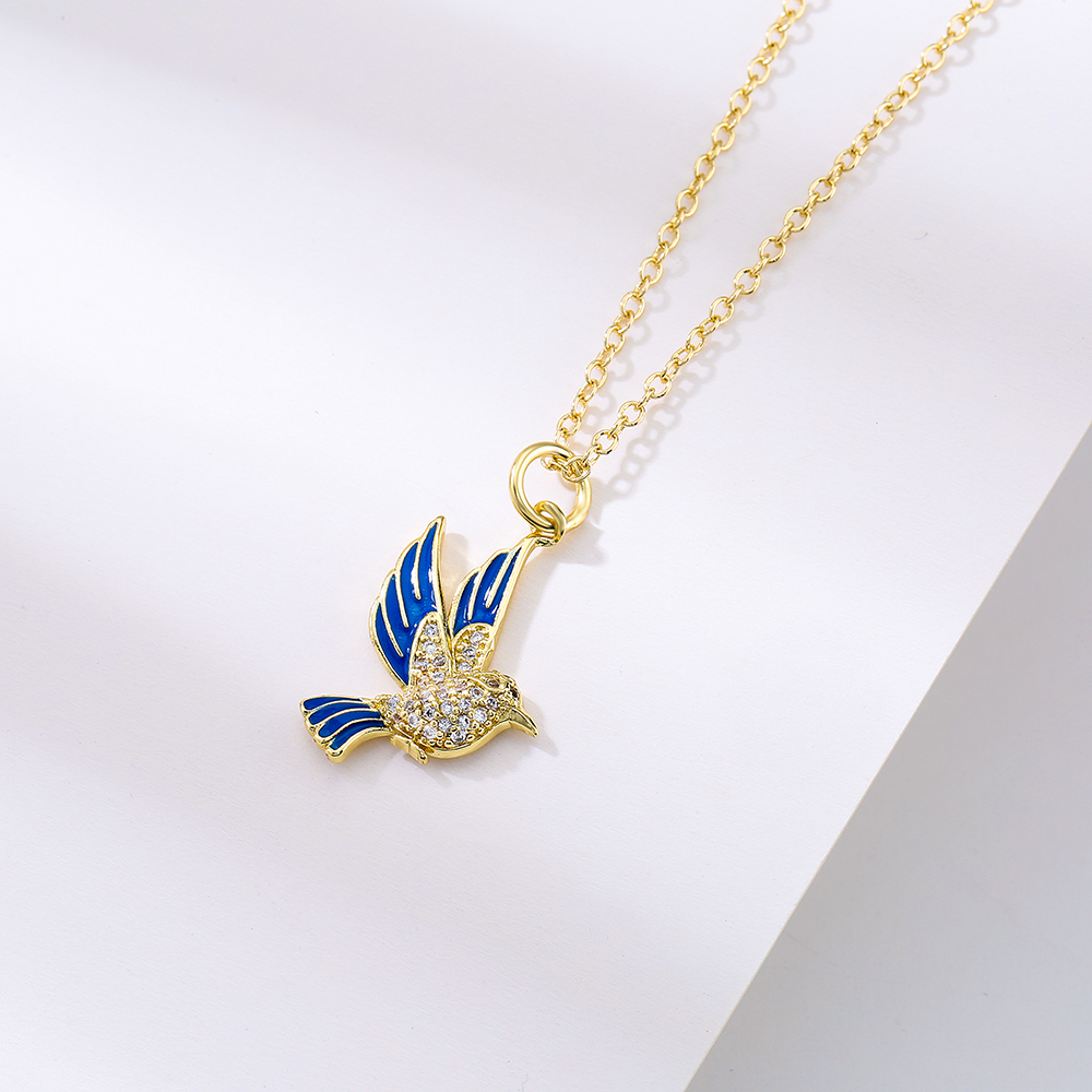 Mode Kupfer Reales Gold Micro Intarsien Zirkon Vogel Anhänger Halskette display picture 1