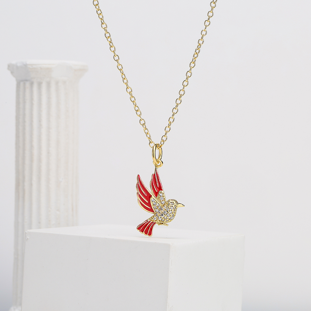 Mode Kupfer Reales Gold Micro Intarsien Zirkon Vogel Anhänger Halskette display picture 3