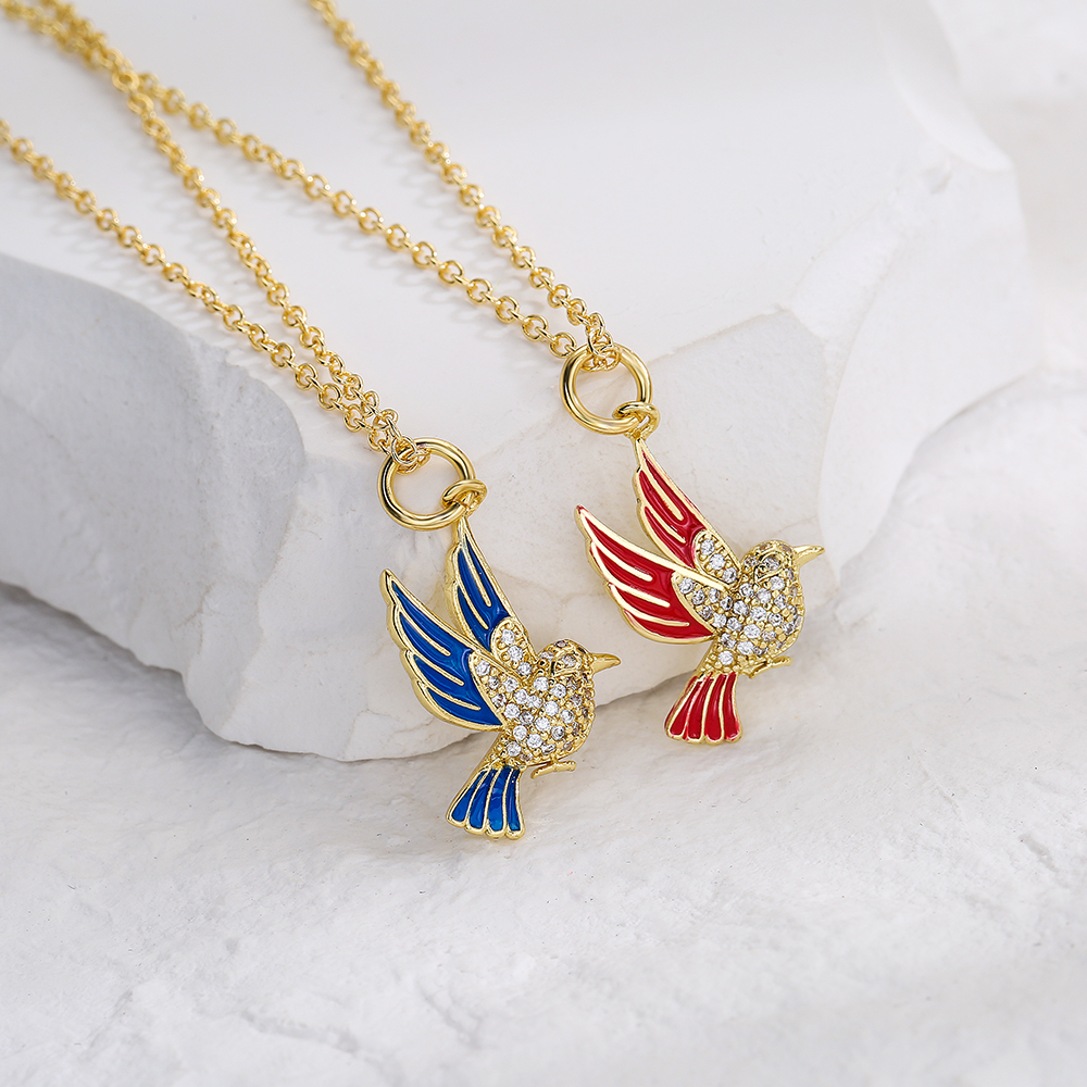 Mode Kupfer Reales Gold Micro Intarsien Zirkon Vogel Anhänger Halskette display picture 4