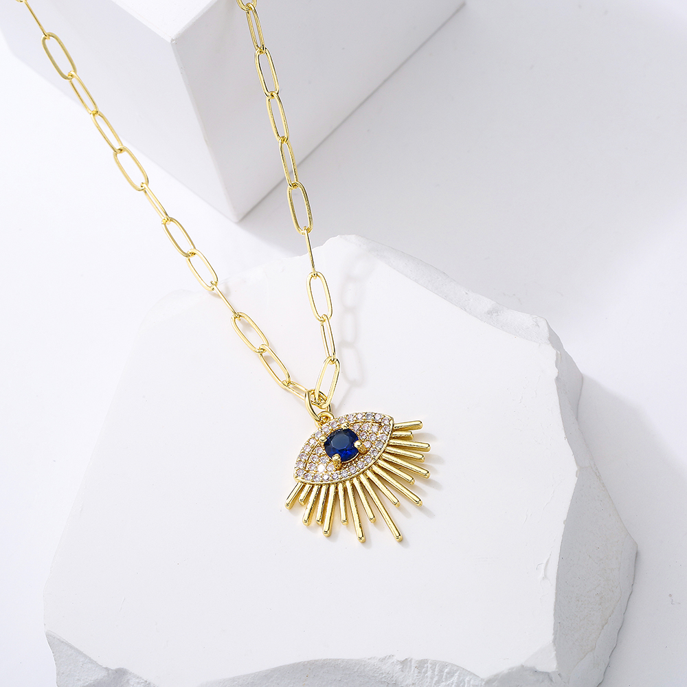 Mode Kupfer Gold-überzogene Micro Intarsien Zirkon Auge Anhänger Halskette Frauen display picture 2