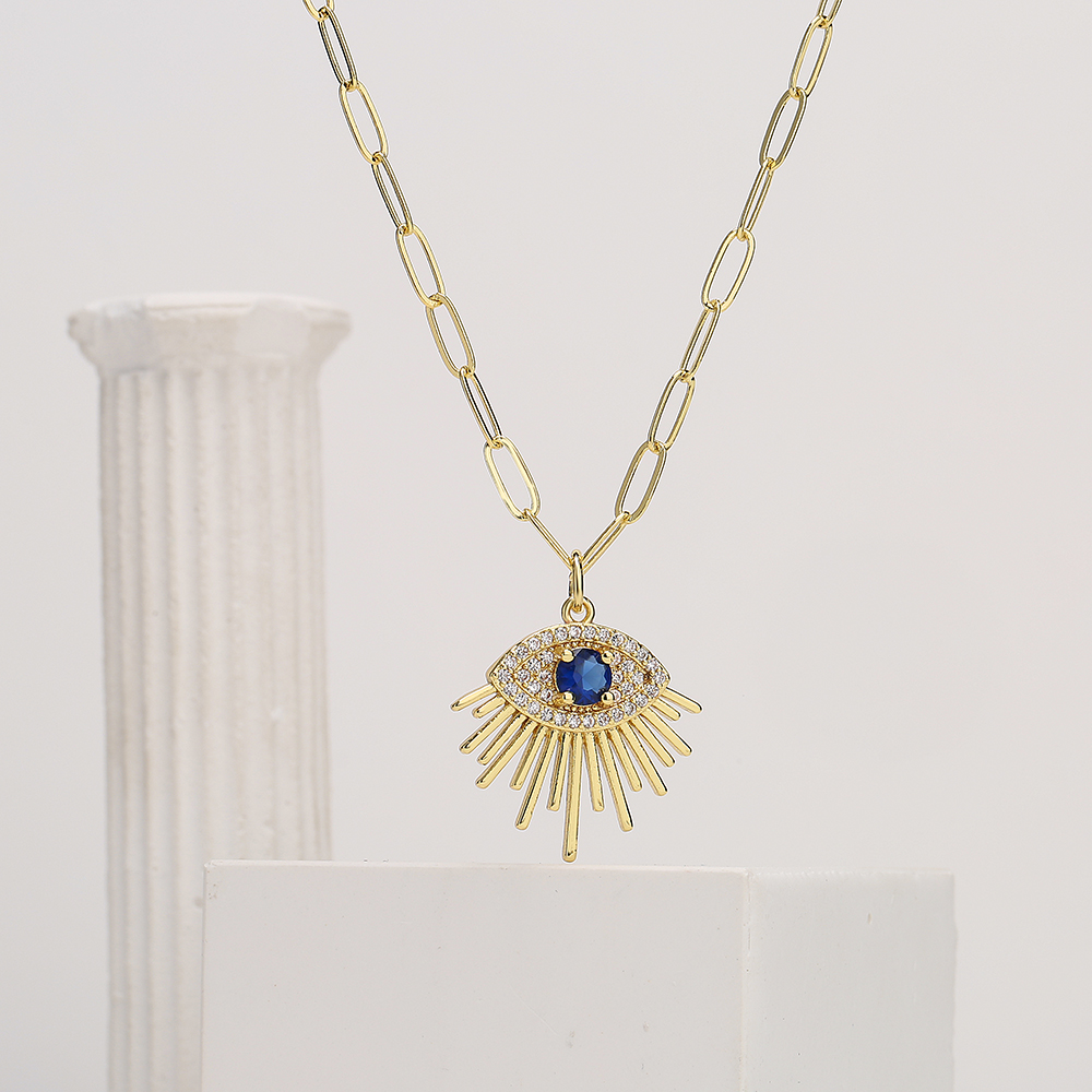 Mode Kupfer Gold-überzogene Micro Intarsien Zirkon Auge Anhänger Halskette Frauen display picture 3