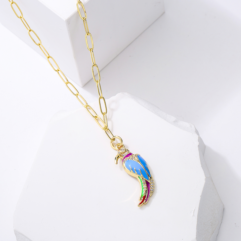 Fashion Copper 18k Gold Plating Zircon Drop Oil Parrot Pendant Necklace Female display picture 2