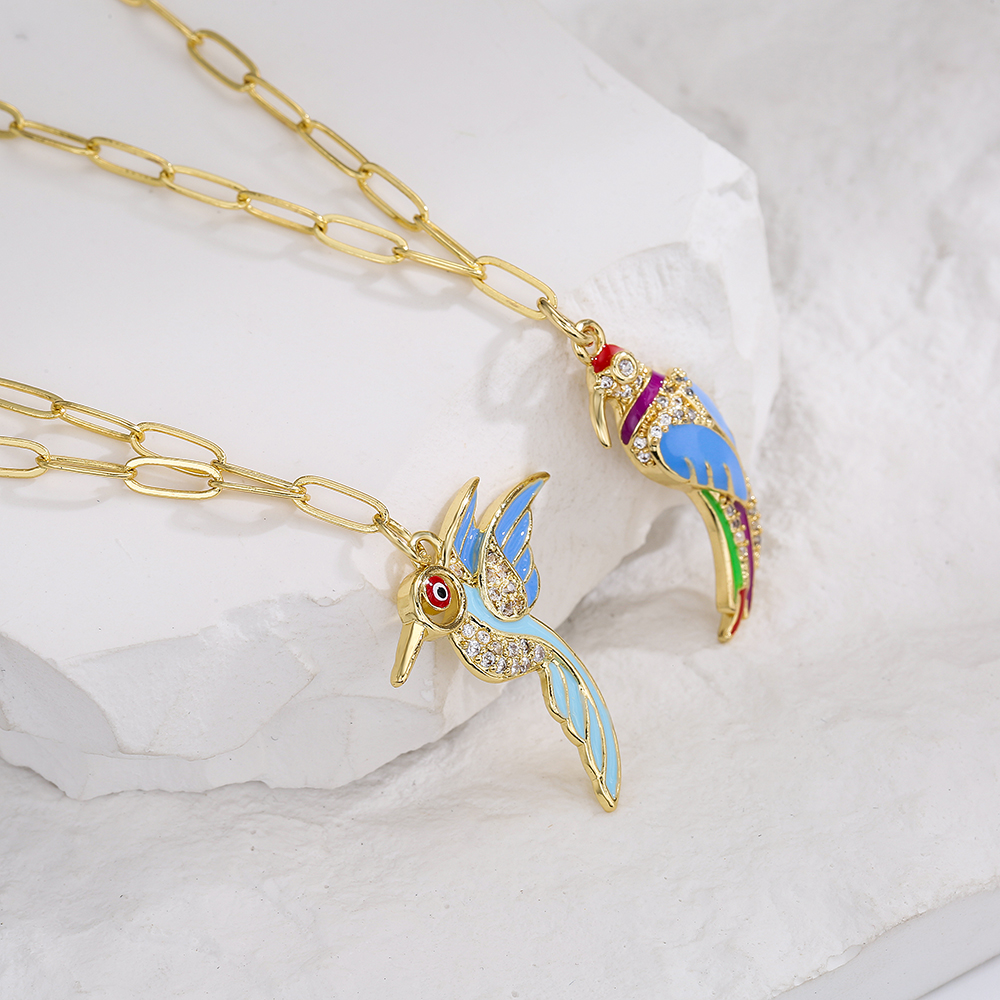 Fashion Copper 18k Gold Plating Zircon Drop Oil Parrot Pendant Necklace Female display picture 4