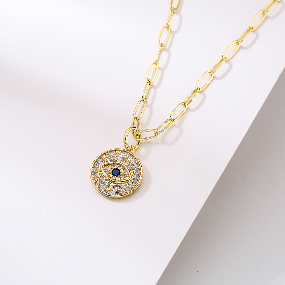 Fashion New Copper Plating 18k Gold Zircon Devil's Eye Pendant Necklace display picture 1