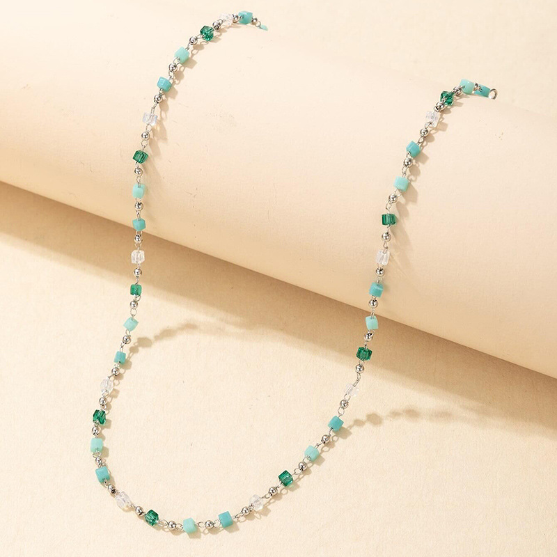 Fashion Ornament Simple Green Beaded Cube Sugar Round Beads Alloy Necklace display picture 3