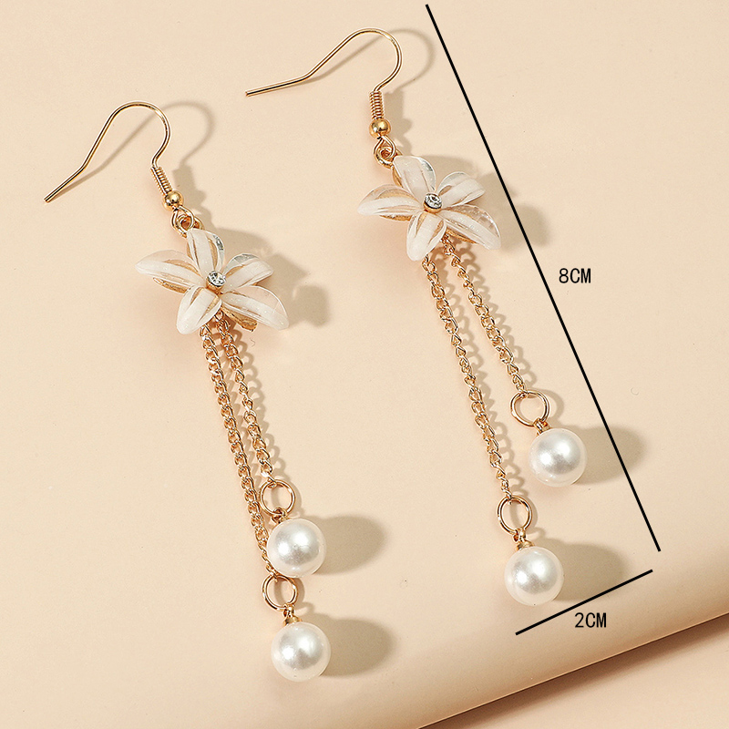 Fashion Flower Shaped Pearl Tassel Five-leaf Alloy Earrings display picture 7