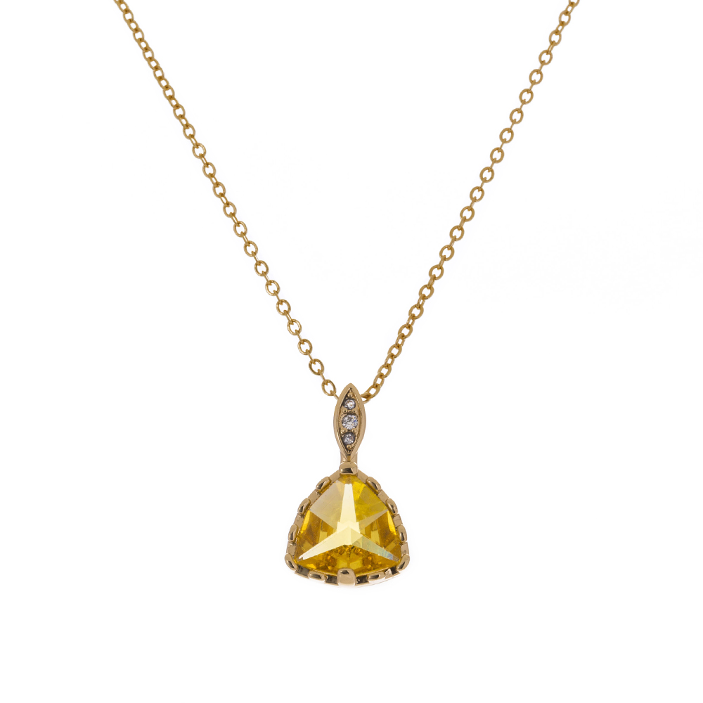 Yellow Big Gem Geometric Triangle Pendant Copper Necklace display picture 1