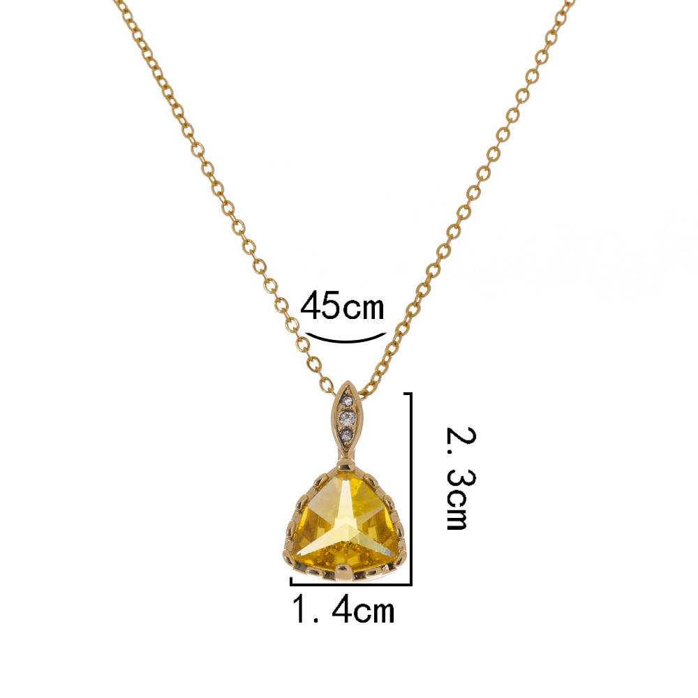 Yellow Big Gem Geometric Triangle Pendant Copper Necklace display picture 6