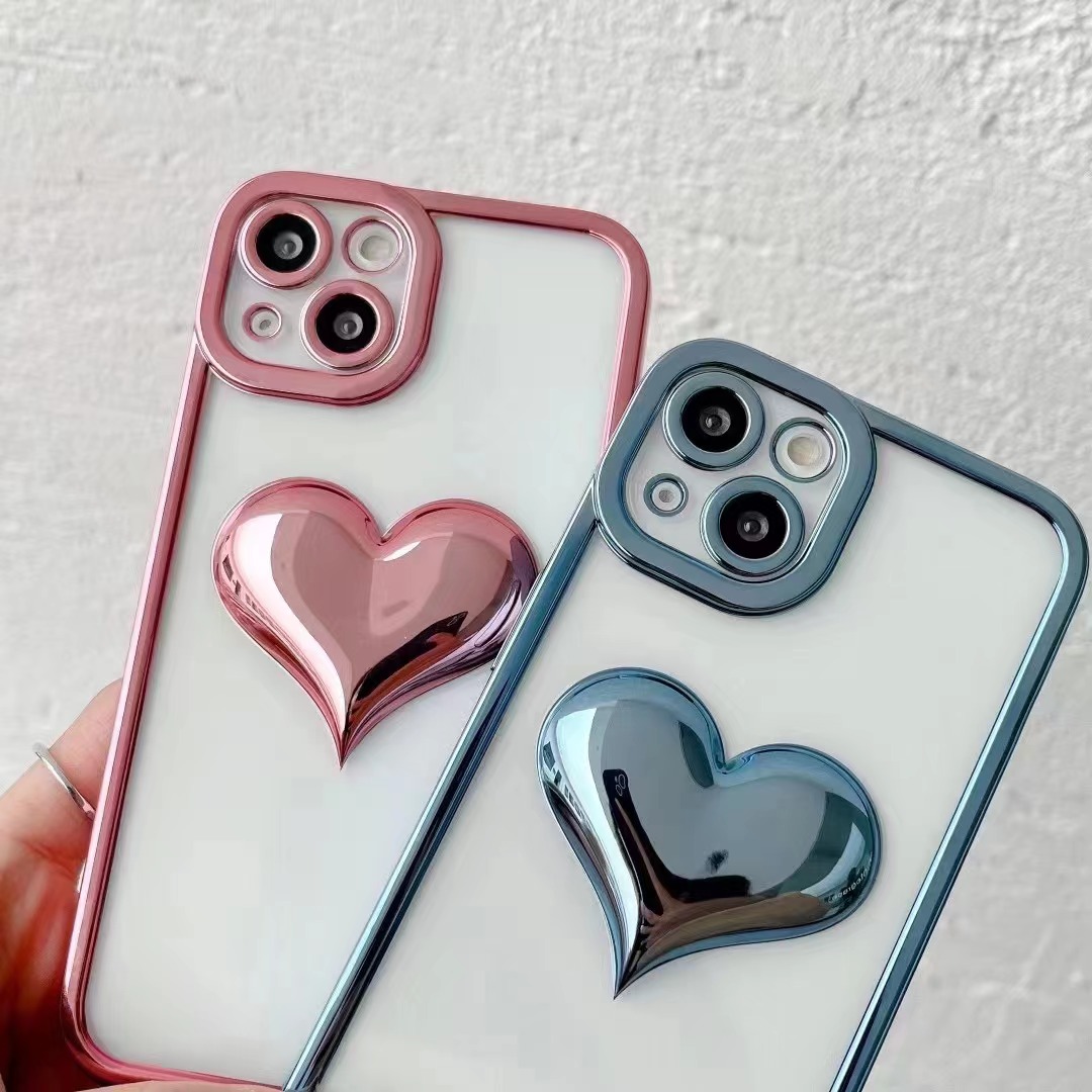 Three-dimensional Heart Transparent Electroplating All-inclusive Silicone Drop-resistant Iphone13 Phone Case display picture 6