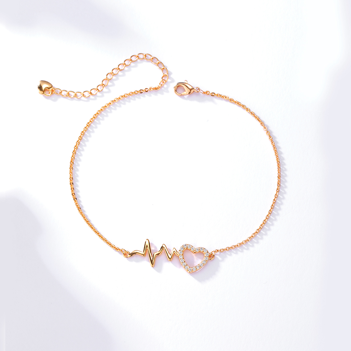 Trendy Golden Adjustable Pendant Heart Shape Inlaid Zircon Copper Anklet display picture 2