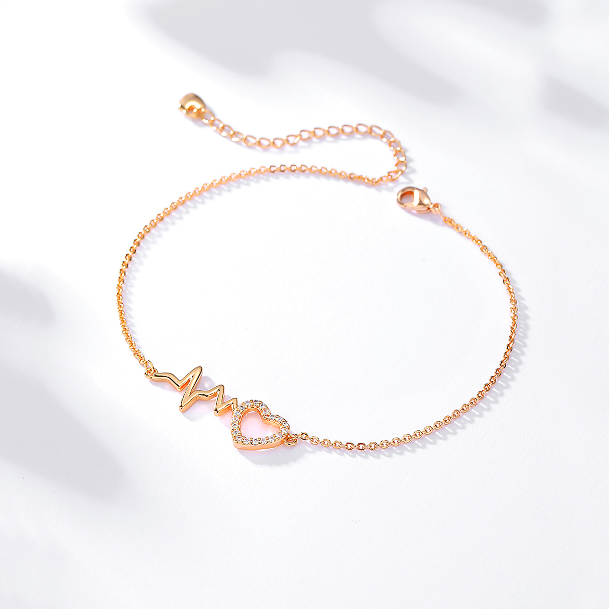 Trendy Golden Adjustable Pendant Heart Shape Inlaid Zircon Copper Anklet display picture 3