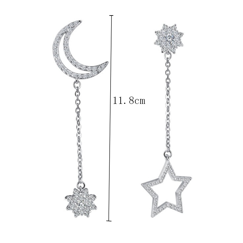 Adorno De Moda Con Incrustaciones De Diamantes De Imitación, Pendiente Asimétrico De Estrella Y Luna display picture 5