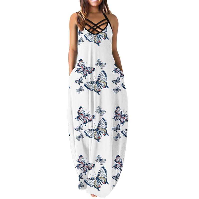 Frauen Mode Neue Casual Sommer Lose Ärmellose Spaghetti-strap Floral Print Kleid display picture 2