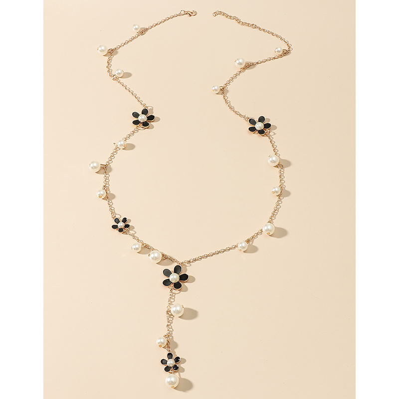Mode Blume Legierung Inlay Künstliche Perle Halskette 1 Stück display picture 6