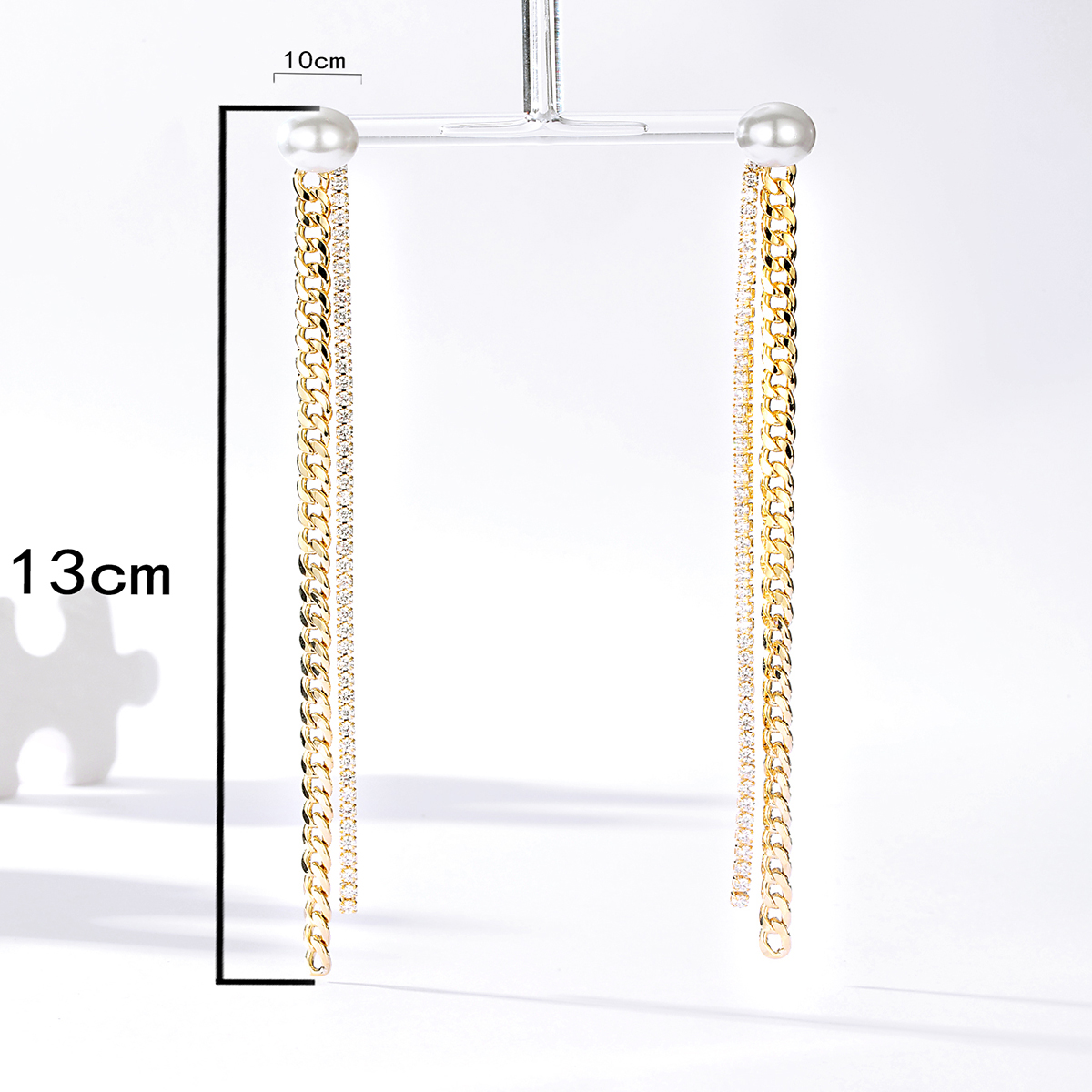 New Simple Copper Plating 18k Golden Long Tassel Inlay Rhinestone Earrings display picture 4