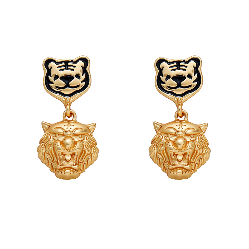 Fashion Alloy Dripping Oil Retro Two Tiger Earrings display picture 2