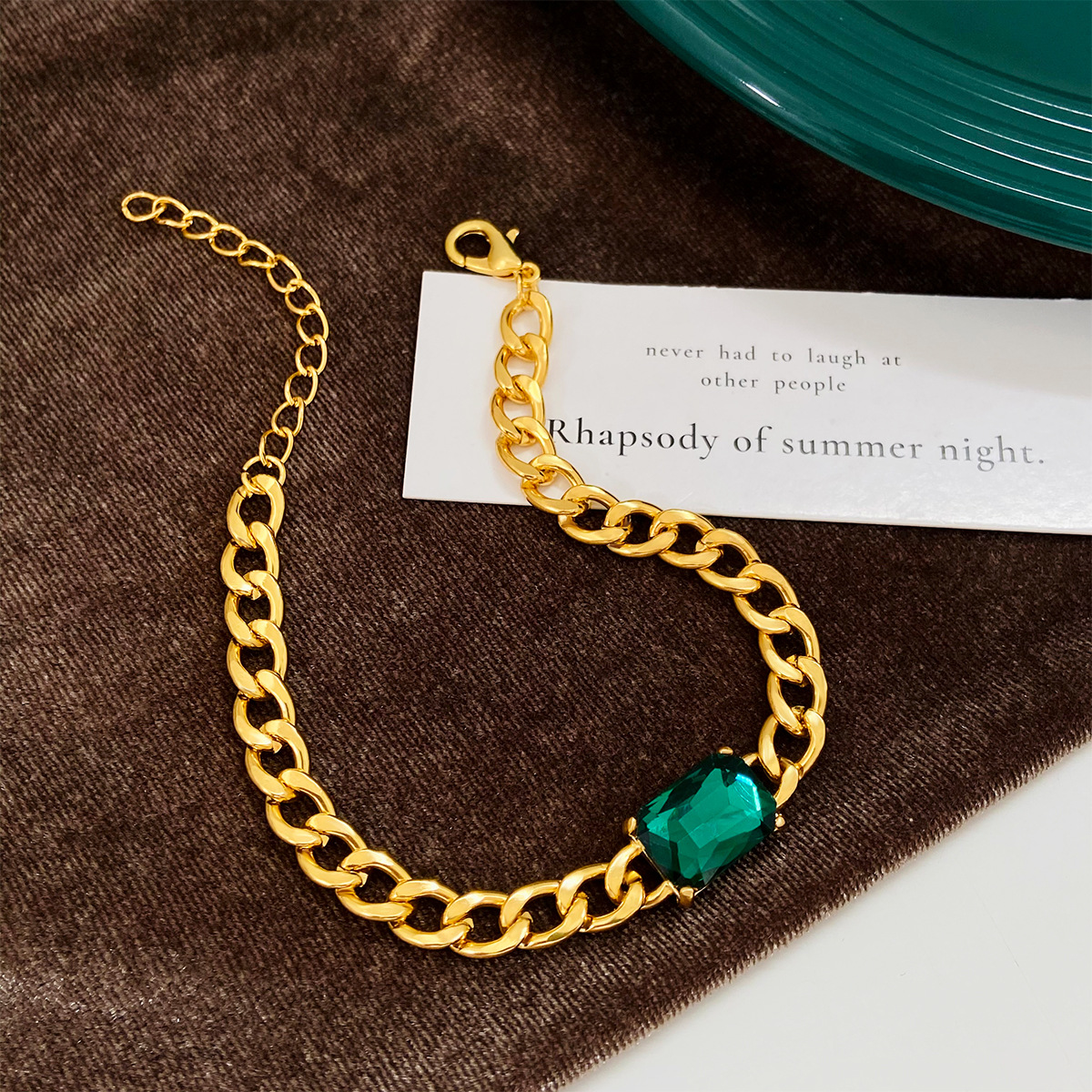 Mode Grün Platz Zirkon Grandeur Smaragd Kubanischen Kette Dicken Riemen Armband display picture 3