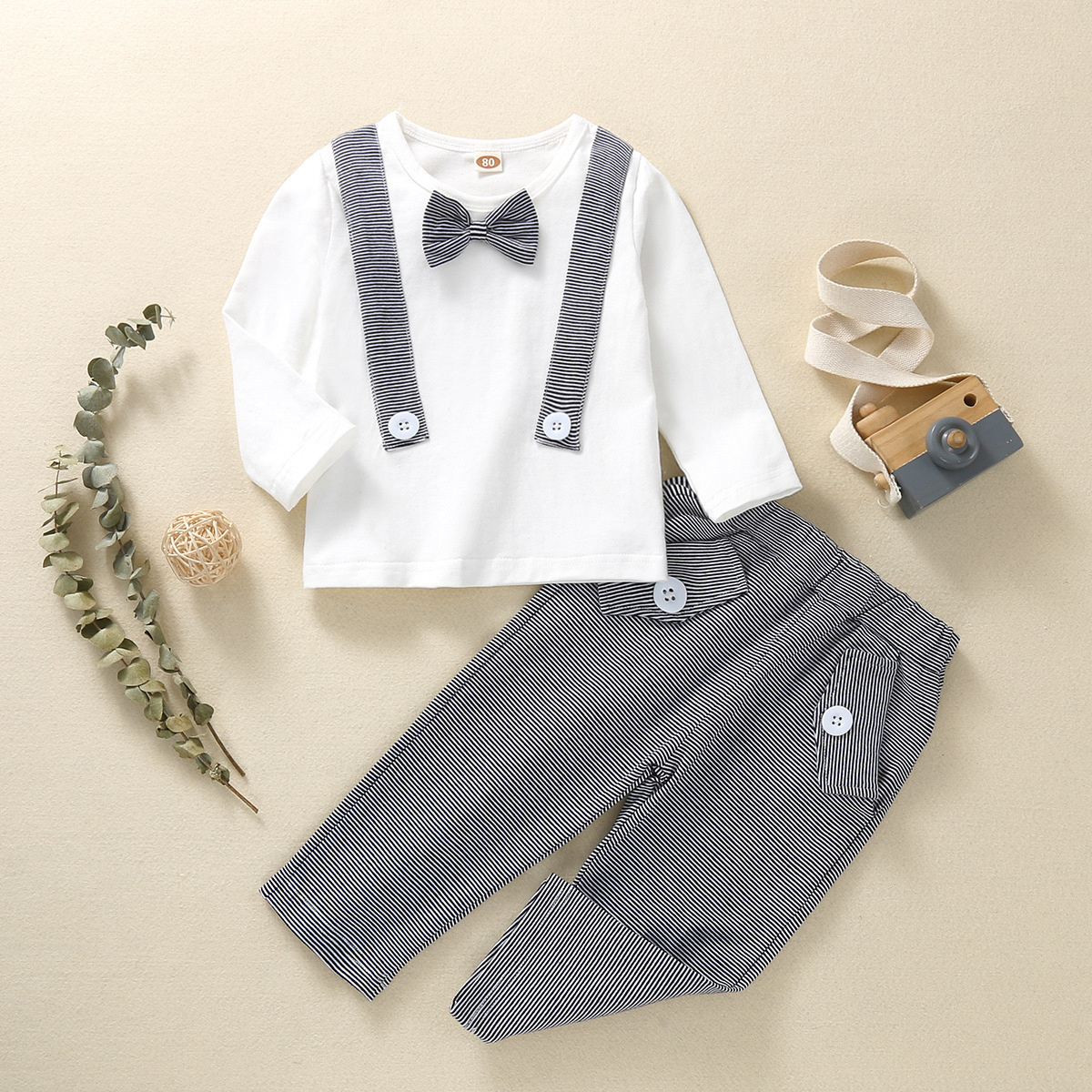 Children's Clothing Spring And Autumn Stripes Trousers Gentleman Pullover Baby Suit display picture 1