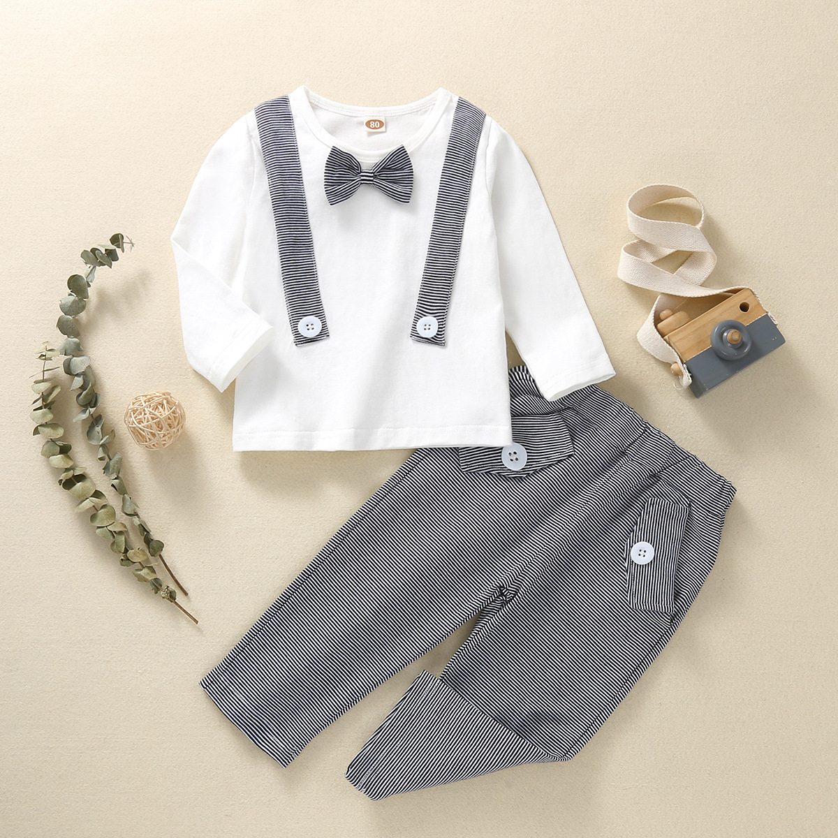 Enfants Vêtements De Printemps Et Automne Rayures Pantalon Gentleman Pull Bébé Costume display picture 1