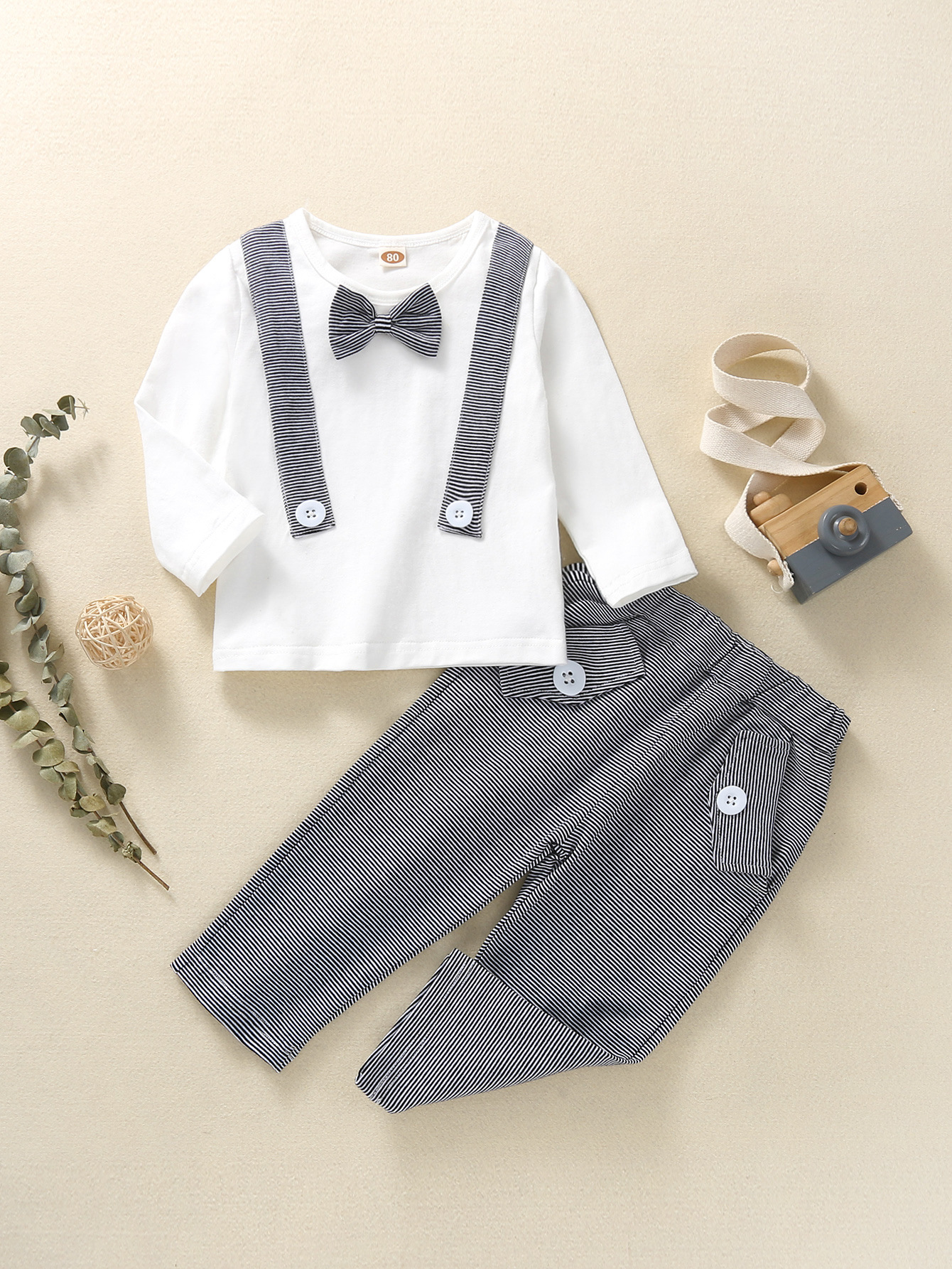 Children's Clothing Spring And Autumn Stripes Trousers Gentleman Pullover Baby Suit display picture 2