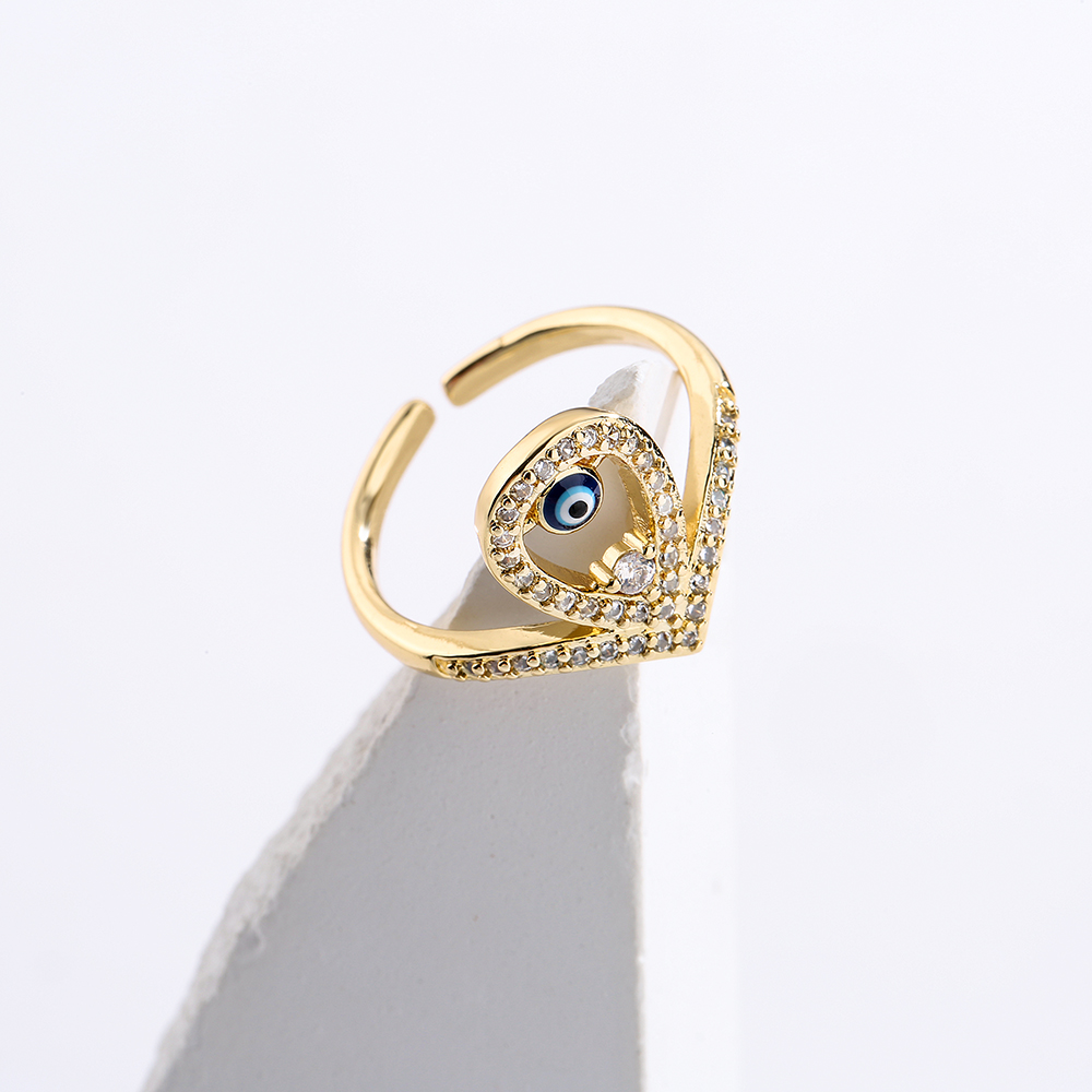 Mode Kupfer Überzug 18k Gold Zirkon Tropft Teufel Auge Geometrische Offenen Ring Weiblichen Neue display picture 1