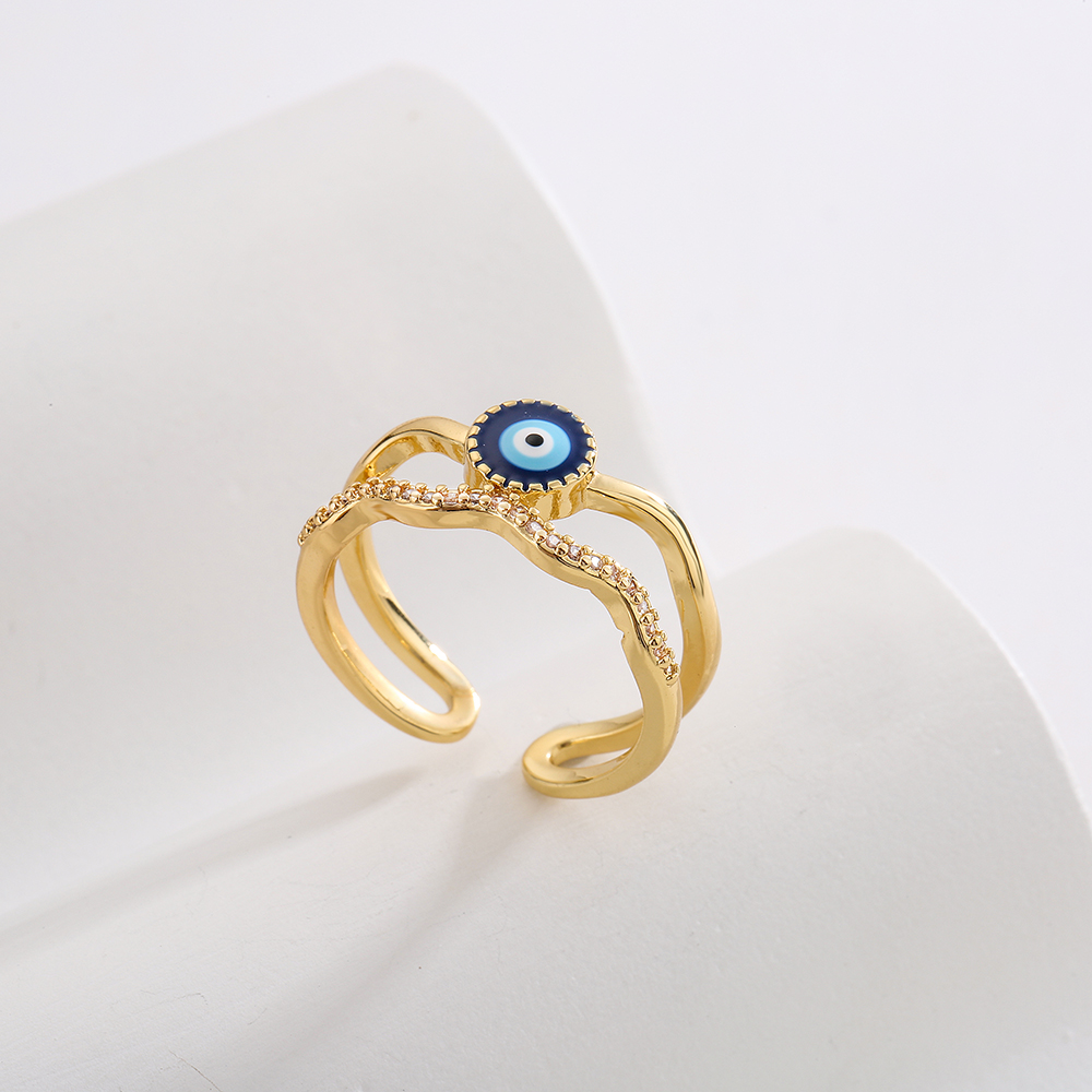 Fashion Copper Plating 18k Gold Zircon Dripping Devil's Eye Geometric Open Ring Female New display picture 3