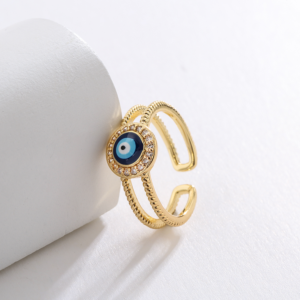 Fashion Copper Plating 18k Gold Zircon Dripping Devil's Eye Geometric Open Ring Female New display picture 4