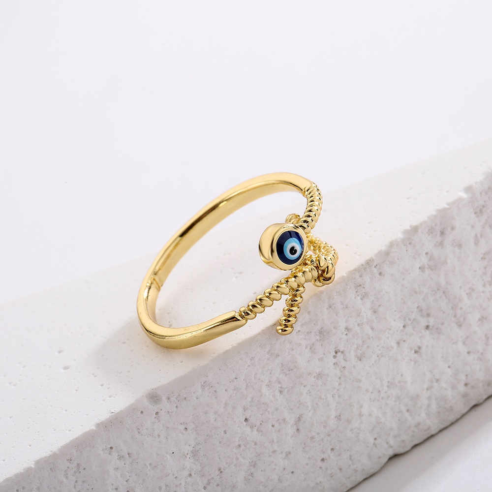 Fashion Copper Plating 18k Gold Zircon Dripping Devil's Eye Geometric Open Ring Female New display picture 5