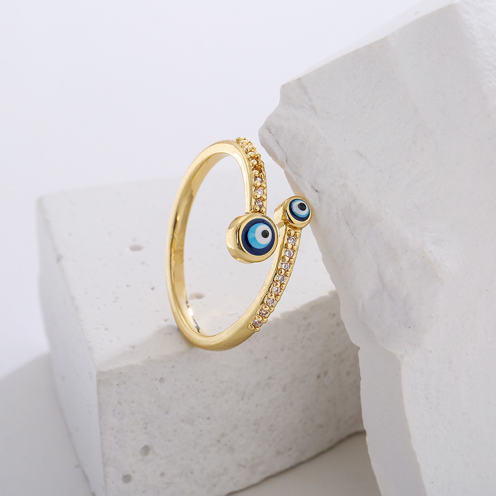 Fashion Copper Plating 18k Gold Zircon Dripping Devil's Eye Geometric Open Ring Female New display picture 6