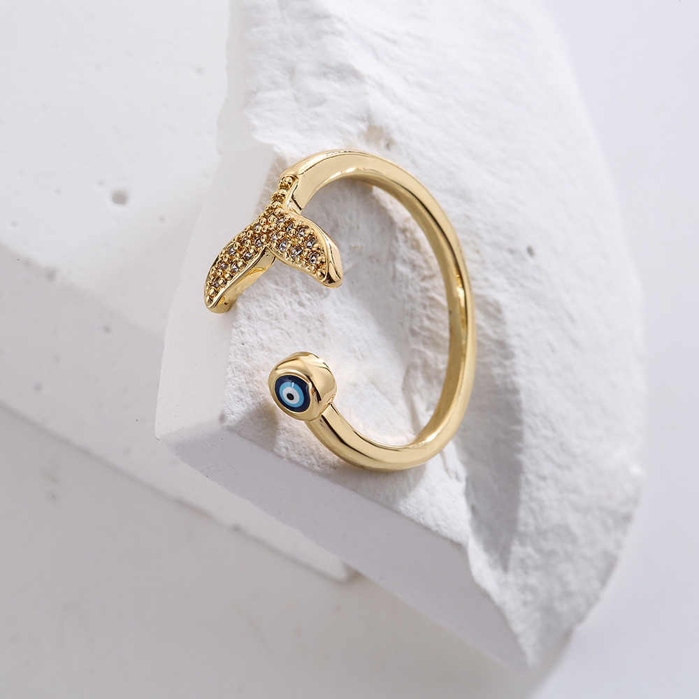 Mode Kupfer Überzug 18k Gold Zirkon Tropft Teufel Auge Geometrische Offenen Ring Weiblichen Neue display picture 7
