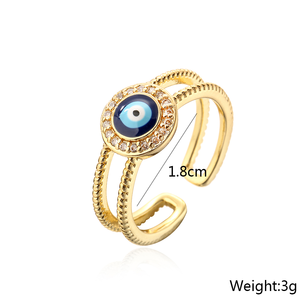 Fashion Copper Plating 18k Gold Zircon Dripping Devil's Eye Geometric Open Ring Female New display picture 8