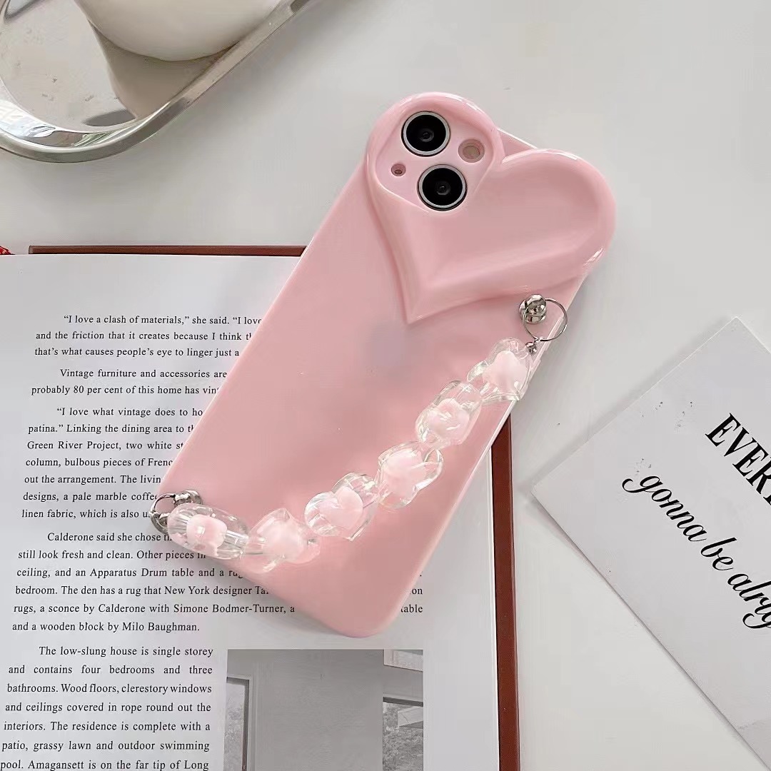 Fashion Solid Color Transparent Epoxy Heart Bracelet Iphone13 Phone Case display picture 4