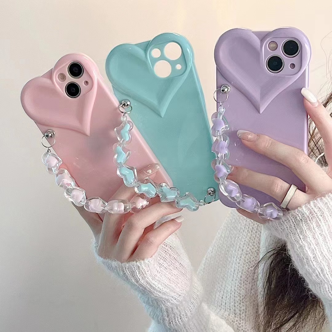 Fashion Solid Color Transparent Epoxy Heart Bracelet Iphone13 Phone Case display picture 6