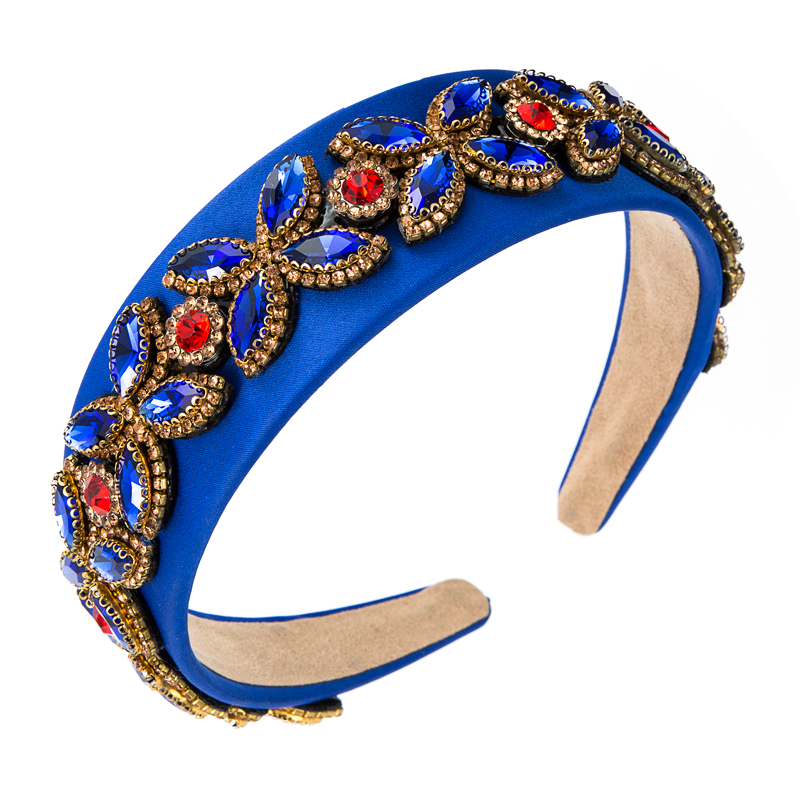 Retro Baroque Blue Fabric Color Rhinestone Flower Headband display picture 6