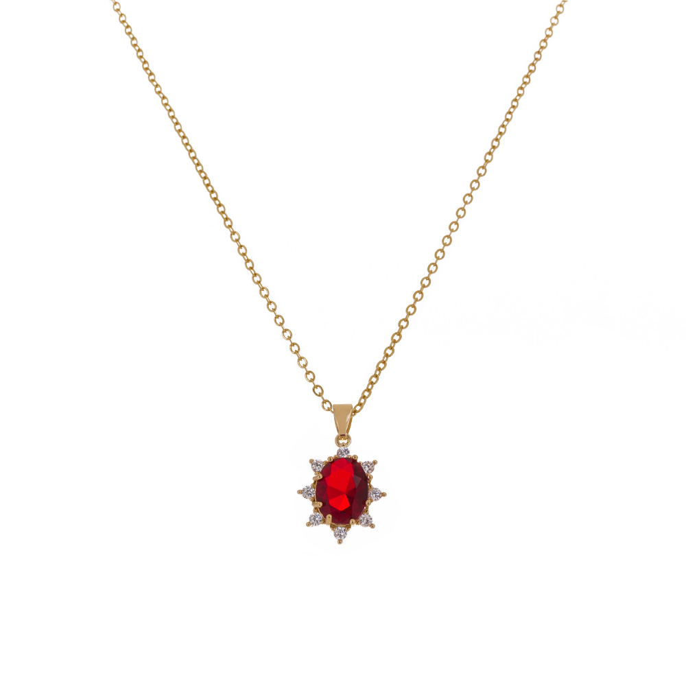 Fashion Red Oval Sunflower Gem Zircon Pendant Women's Copper Necklace display picture 1