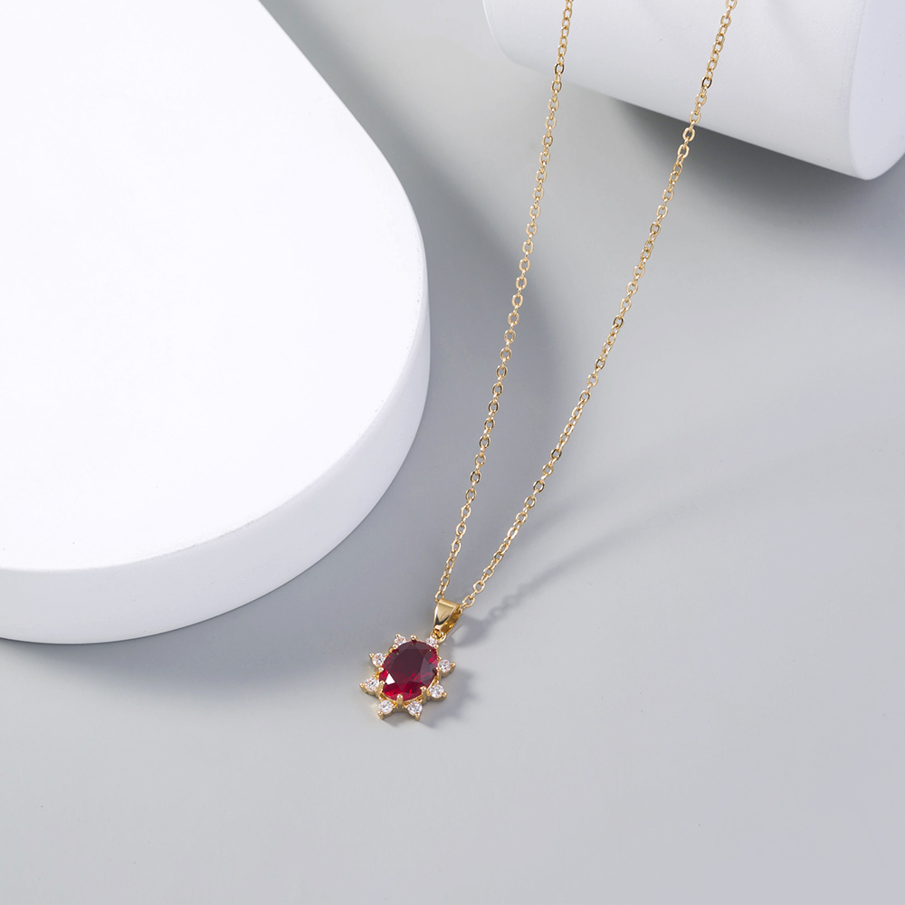 Fashion Red Oval Sunflower Gem Zircon Pendant Women's Copper Necklace display picture 3