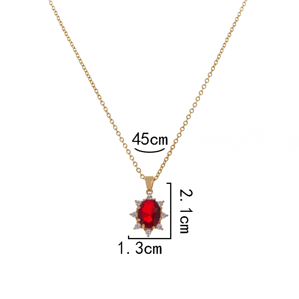 Fashion Red Oval Sunflower Gem Zircon Pendant Women's Copper Necklace display picture 6