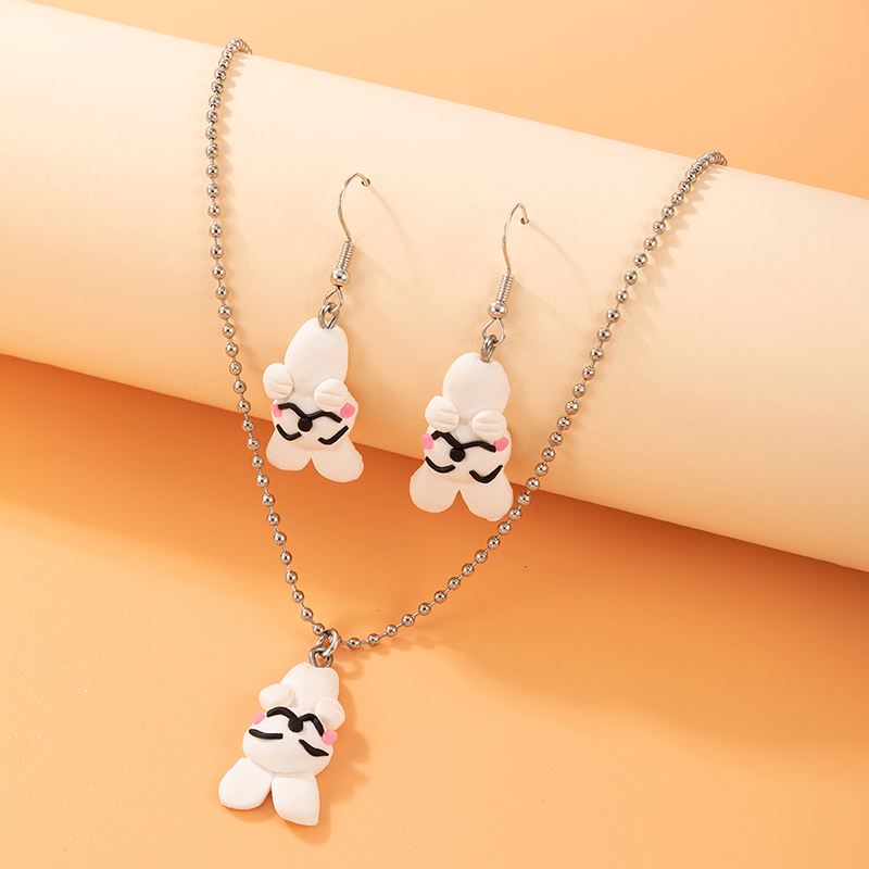 Fashion Cartoon Cute Bunny Polymer Clay Alloy Earrings And Necklace Set display picture 2